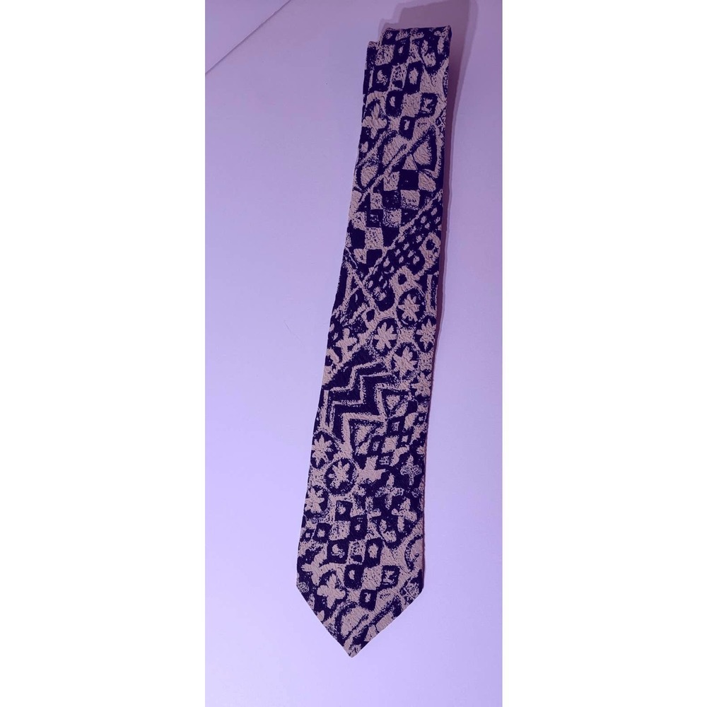 Vintage Marco Delli Handmade in Italy Silk Tie Geometric Abstract Navy Cream